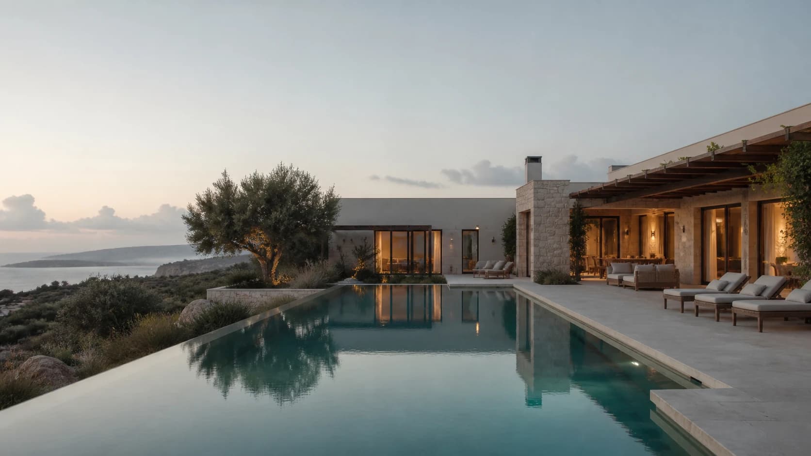 The private pool at AERA HOUSE facing the Mediterranean coast